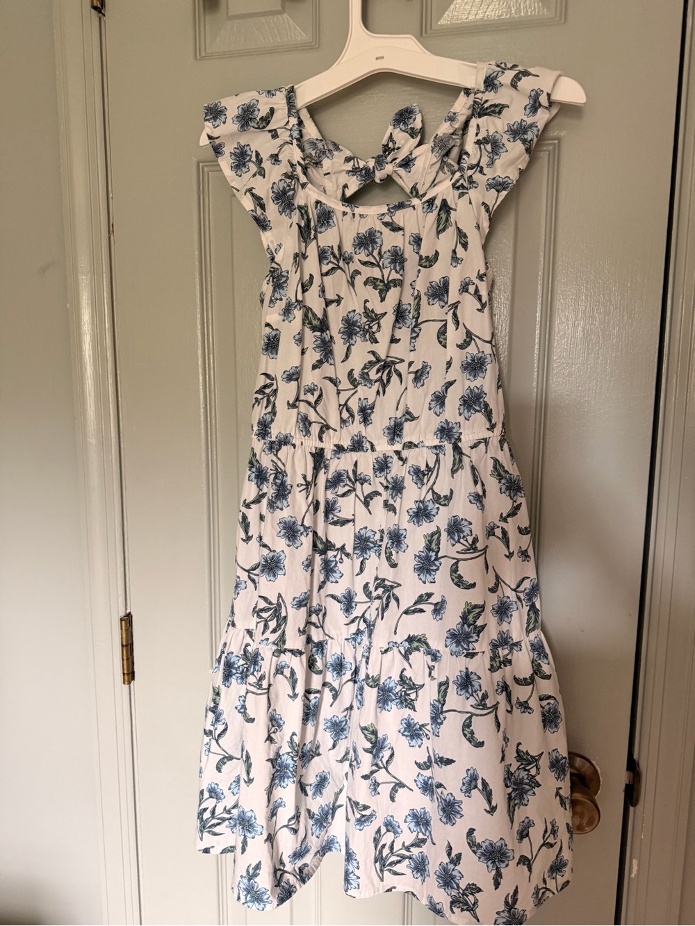 Crewcuts White Dress with Blue Floral Print